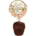 ZŁOTA DEKORACJA TOPPER NA TORT HAPPY BIRTHDAY RÓŻE