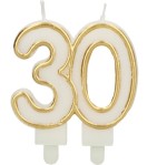 ŚWIECZKA URODZINOWA BIAŁO ZŁOTA CYFRA 30