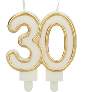 ŚWIECZKA URODZINOWA BIAŁO ZŁOTA CYFRA 30