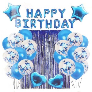 ZESTAW HAPPY BIRTHDAY BALONY KURTYNA 40SZT NIEBIESKI