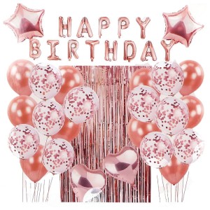 ZESTAW HAPPY BIRTHDAY BALONY KURTYNA 40SZT GOLD ROSE