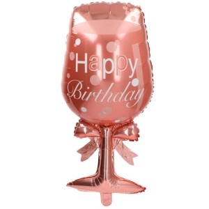 BALON 22"KIELISZEK HAPPY BIRTHDAY GOLD ROSE