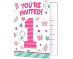 ZAPROSZENIA DOODLE 1ST BIRTHDAY RÓŻOWE 8SZT