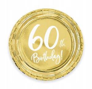 TALERZYKI PAPIEROWE NA 60 URODIZNY 60 TH BIRTHDAY ZŁOTE 17CM 6SZT