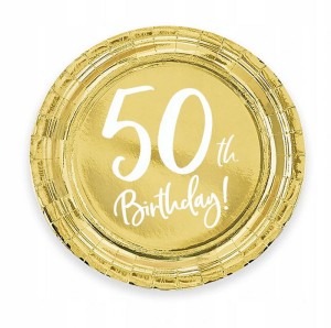TALERZYKI PAPIEROWE NA 50 URODZINY 50 TH BIRTHDAY ZŁOTE 17CM 6SZT