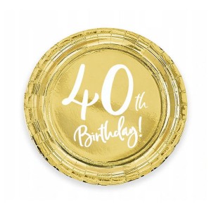 TALERZYKI PAPIEROWE NA 40 URODZINY 40 TH BIRTHDAY ZŁOTE 17CM 6SZT