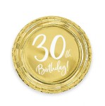 TALERZYKI PAPIEROWE NA 30 URODZINY 30 TH BIRTHDAY ZŁOTE 17CM 6SZT