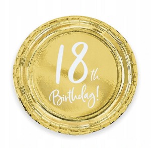 TALERZYKI PAPIEROWE NA 18 URODZINY OSIEMNASTKĘ 18 TH BIRTHDAY ZŁOTE 17CM 6SZT