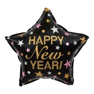 BALON 18" HAPPY NEW YEAR GWIAZDA CZARNA