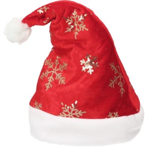 CZAPKA MIKOŁAJA WELUROWA SREBRNE ŚNIEŻYNKI