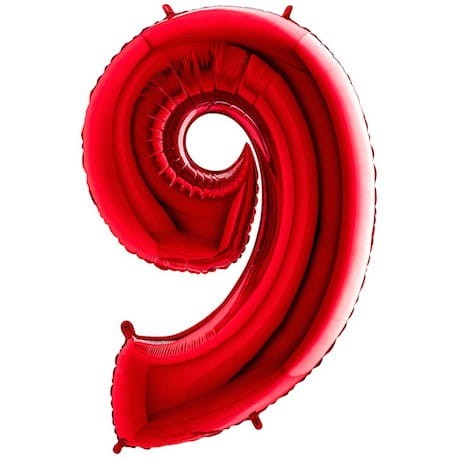 balon foliowy cyfra 9 czerwona 110cm