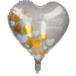 BALON 18" SERCE SREBRNE HAPPY BIRTHDAY