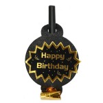 GWIZDKI,TRĄBKI HAPPY BIRTHDAY CZARNO-ZŁOTE 5SZT