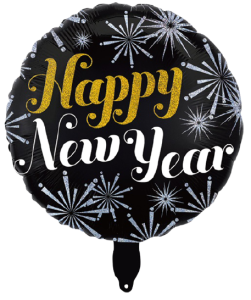 BALON 18" HAPPY NEW YEAR CZARNO ZŁOTY