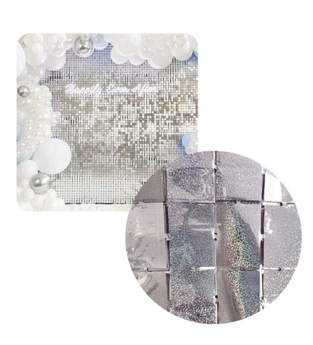 KURTYNA HOLOGRAFICZNA SREBRNE PROSTOKĄTY