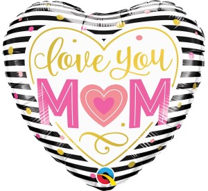 BALON HISZPAŃSKI FOLIOWY 18" LOVE YOU MOM PASKI