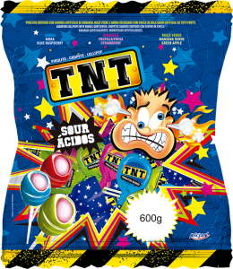 KWAŚNE LIZAKI TNT Z GUMĄ OWOCOWĄ W ŚRODKU 12G X 50SZT OP, 600G