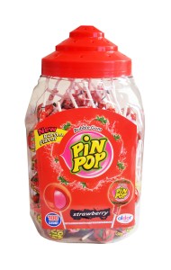 LIZAK PIN POP STRAWBERRY Z GUMĄ BALONOWĄ 100x18g 100szt Truskawkowe