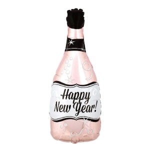 BALON SZAMPAN HAPPY NEW YEAR!45x86CM RÓŻOWY