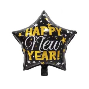 BALON 18" HAPPY NEW YEAR GWIAZDA CZARNA