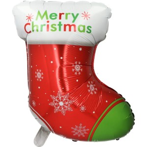 BALON 22" BUT ŚWIATECZNY SKARPETA MERRY CHRISTMAS Z MIKOŁAJEM