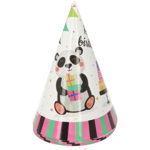 CZAPECZKI URODZINOWE HAPPY BIRTHDAY PANDA 6SZT