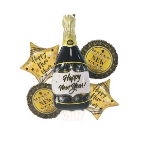 SYLWESTER BALONY ZESTAW HAPPY NEW YEAR SZAMPAN 5SZT