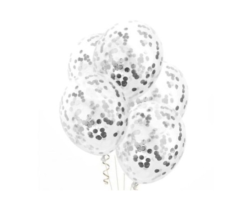 balony lateksowe srebrne konfetti