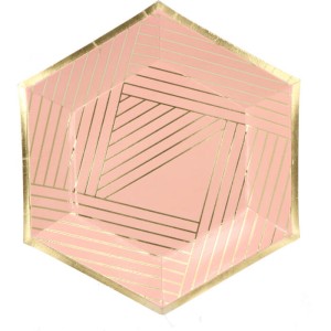 TALERZYKI PAPIEROWE RÓŻOWO ZŁOTE 19CM 6SZT