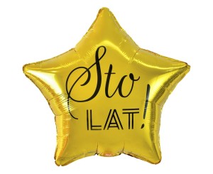 BALON 19" GWIAZDA ZŁOTA STO LAT NADRUK CZARNY
