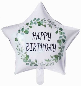 BALON 18" GWIAZDA HAPPY BIRTHDAY BIAŁO ZIELONA