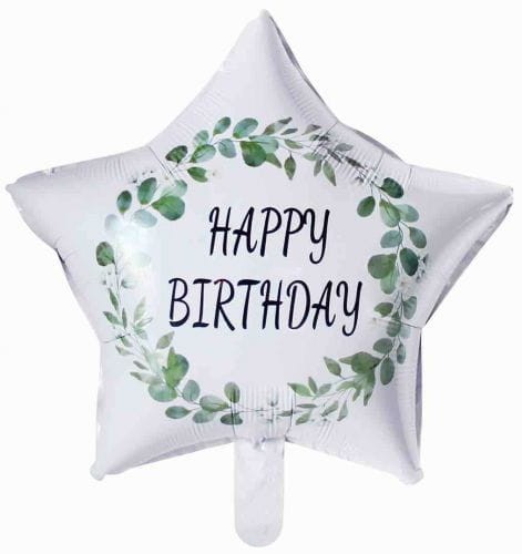 BALON GWIAZDA BIAŁA HAPPY BIRTHDAY