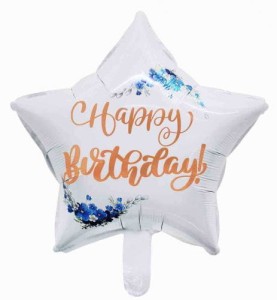 BALON 18" GWIAZDA HAPPY BIRTHDAY BIAŁO NIEBIESKA