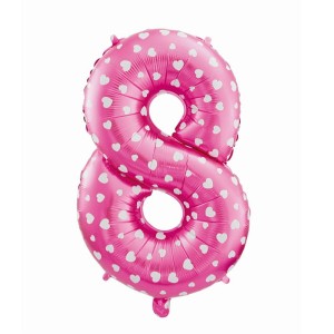 BALON 80 CM CYFRA 8 RÓŻOWA W SERCA