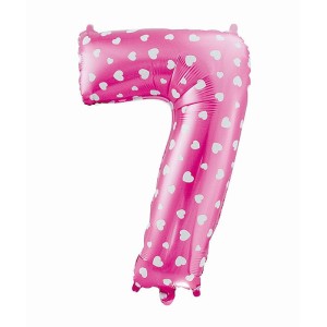 BALON 80 CM CYFRA 7 RÓŻOWA W SERCA