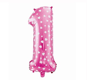 BALON 80 CM CYFRA 1 RÓŻOWA W SERCA