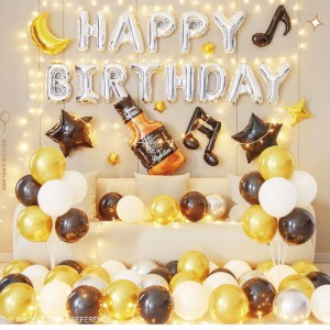 ŚCIANKA BALONOWA BALONY HAPPY BIRTHDAY CZARNO ZŁOTE 42SZT