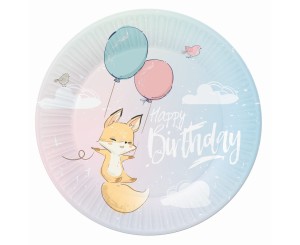 TALERZYKI PAPIEROWE URODZINOWE "HAPPY BIRTHDAY" LISEK 18 CM 6SZT