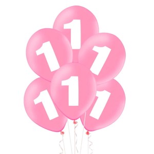 BALONY LATEKSOWE 30CM 1 URODZINY RÓŻ 100SZT