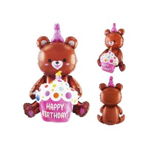 BALON MIŚ HAPPY BIRTHDAY BRĄZ 97x77,5CM
