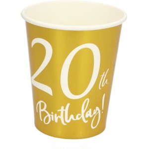 KUBECZKI PAPIEROWE 20 TH BIRTHDAY ZŁOTE 6SZT