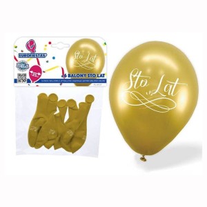 BALONY NA URODZINY STO LAT ZŁOTE 25CM(6SZT)