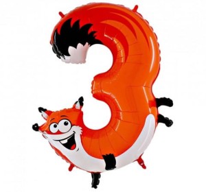 BALON 16" CYFRA 3 ZWIERZĄTKA LISEK 40CM