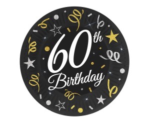 TALERZYKI PAPIEROWE NA 60 URODZINY 60 TH BIRTHDAY 18CM 6SZT