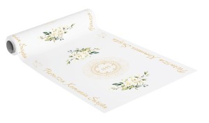 BIEŻNIK  KOMUNIA ŚWIĘTA 41CM X 5M BIAŁO ZŁOTY