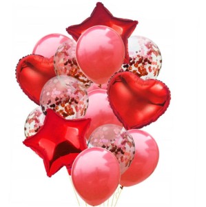 ZESTAW BALONÓW CZERWONE BALONY KONFETI URODZINY 14SZT