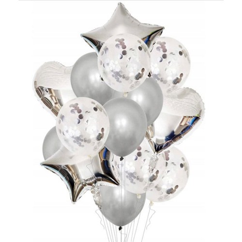 zestaw balony urodzinowe srebrne