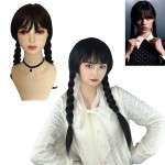 PERUKA WEDNESDAY ADDAMS CZARNA WARKOCZE COSPLAY WŁOSY KARNAWAŁ