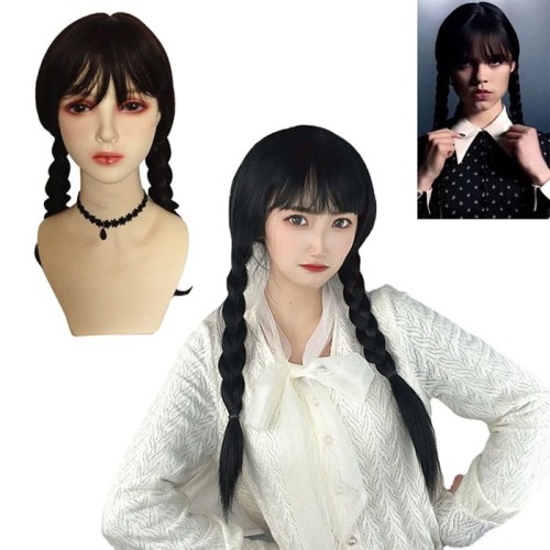 PERUKA WEDNESDAY ADDAMS CZARNA