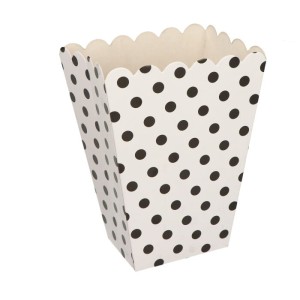 PUDEŁKO NA POPCORN  BIAŁE W CZARNE GROSZKI 6SZT